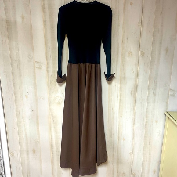Vintage Vera Maxwell Speed Suit Black Brown Long Cuff Sleeve Full Length Dress L - Picture 2 of 5